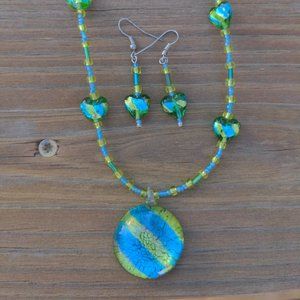 Handmade beaded necklace and earrings